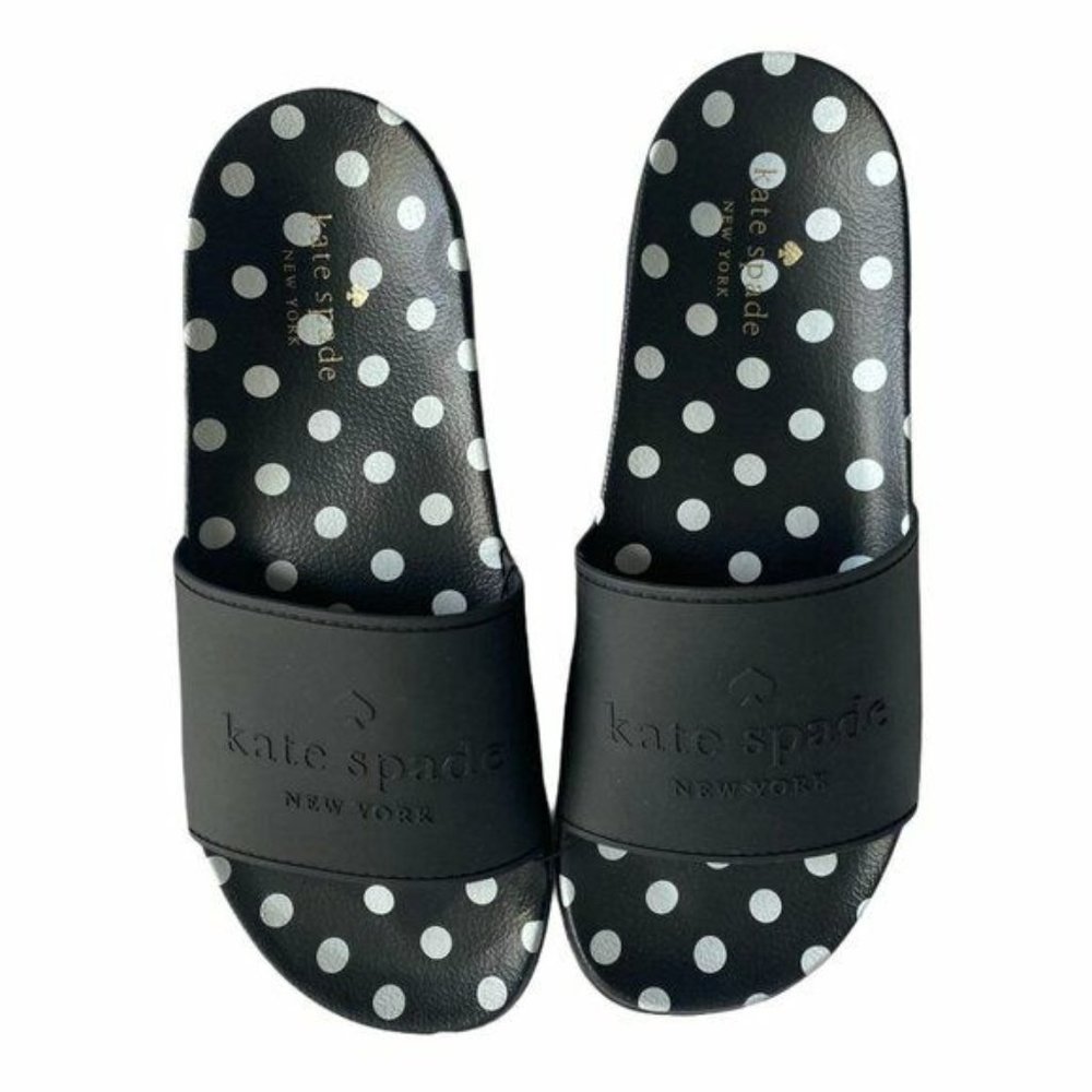 Kate Spade “Sunny” Polka-Dot Sandals Slides Rubber Black Women's Size 11 B NWOB